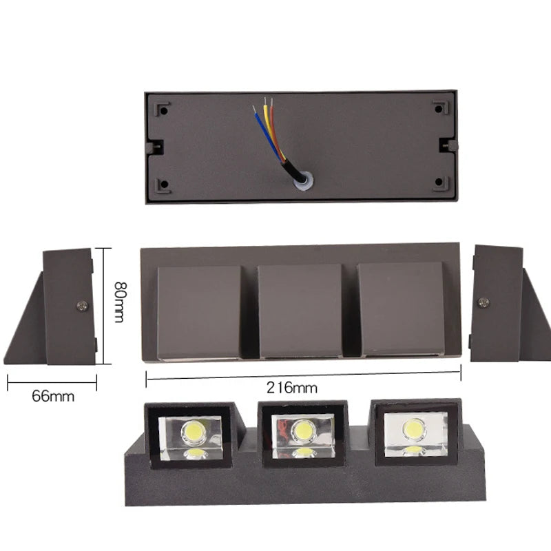 Home Decor 5W 15W LED Wall Light Indoor Outdoor Waterproof Aluminum Three-head Wall Lamp for Garden Porch Bedroom Stairs Lights